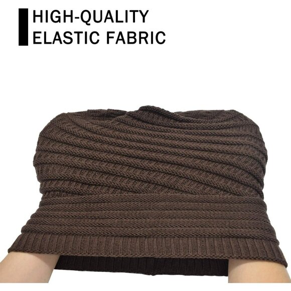 Women's Brown Winter Knitted Loose Style Soft Comfortable Warm Skiing Beanies - Picture 3 of 9